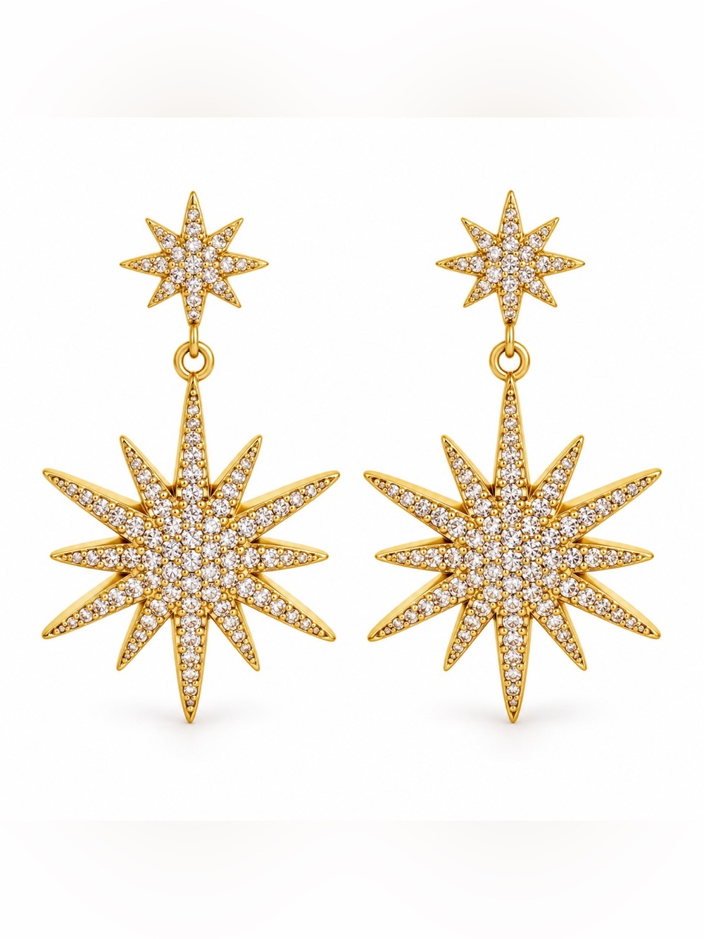 Jennifer Miller Pavé Starburst Drop Earrings 18K Yellow Gold Plated; never worn